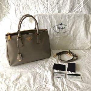 Prada  Saffiano Lux-Med Double Zip Tote - Argilla